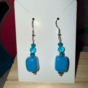 Elegant Blue Stone and Crystal Dangle Earrings